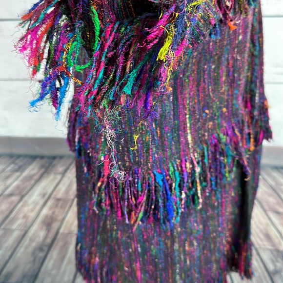 Vintage Yak Magic Womens Jacket size Large Multicolor Fringe Silk Art to wear - Picture 9 of 15